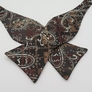 Dan Smith Bow Tie Black Gold White Paisley 2.5" Wide Self Tie Polyester